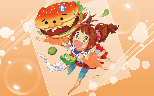 Girl flying hamburger hand hamburger free wallpaper - medium preview image