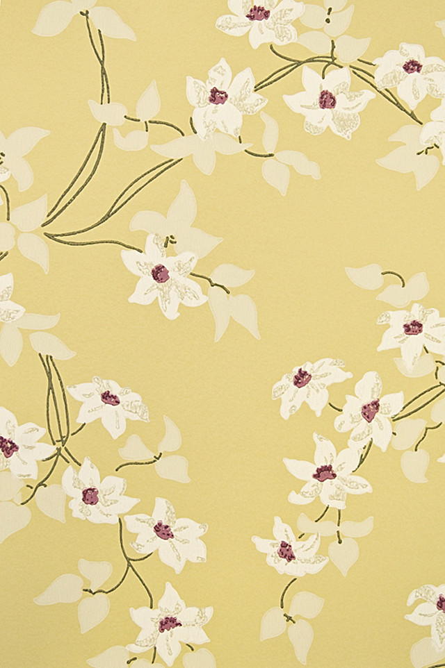 Yellow wall flower pattern clock free wallpaper - medium preview image