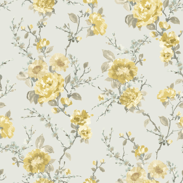 Yellow gray floral leaves flowers free wallpaper - medium preview image