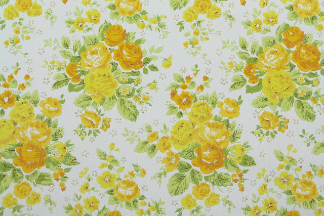 Yellow flowered fabric green leaves free wallpaper - medium preview image