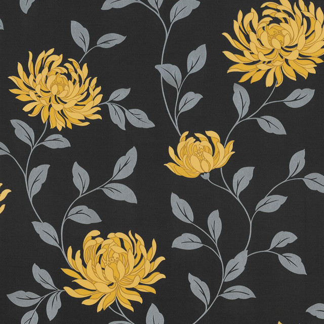 Black yellow flower pattern leaves free wallpaper - medium preview image