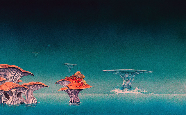 Mushrooms water background foreground painting free wallpaper - medium preview image