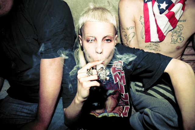 Woman smoking cigarette man tattoos free wallpaper - medium preview image