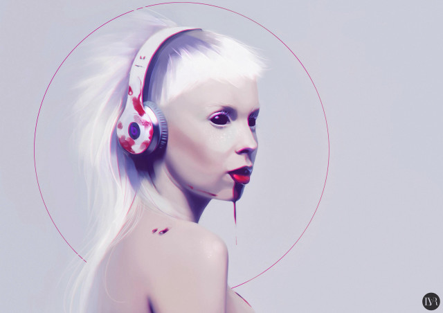 White haired woman headphones gothic free wallpaper - medium preview image