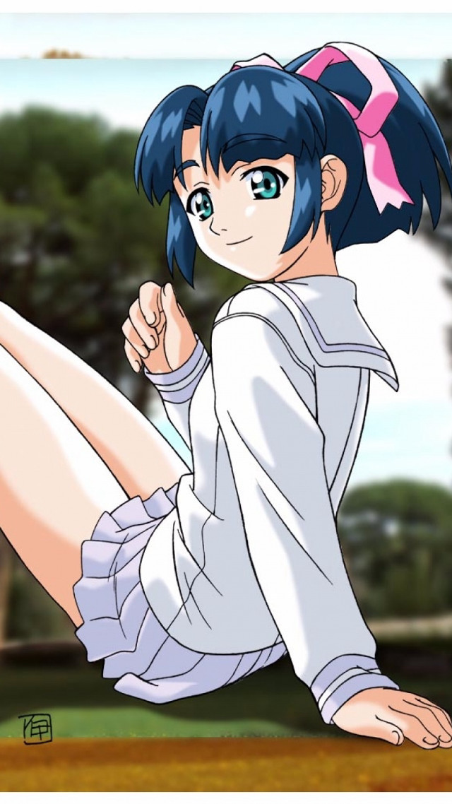 Bluehair girlsitting anime serafuku ribbon free wallpaper - medium preview image