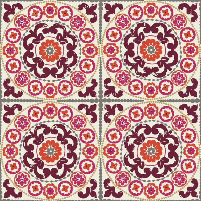 Red white tile flower ornamental free wallpaper - medium preview image