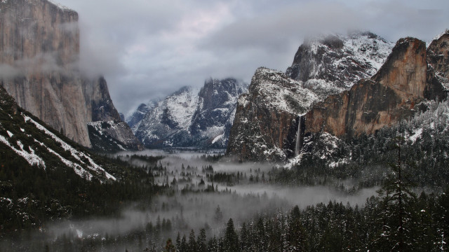 Mountain snow trees water clouds free wallpaper - medium preview image