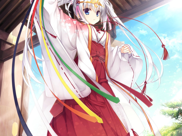 Woman red dress white hair free wallpaper - medium preview image