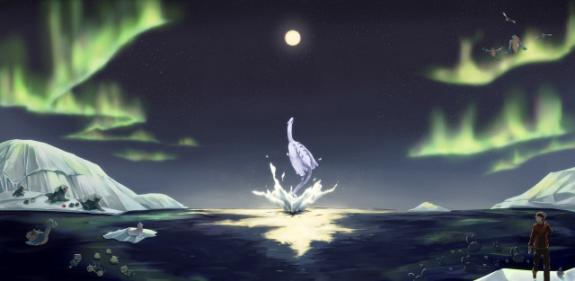 Man beach aurora borealis ocean free wallpaper - medium preview image
