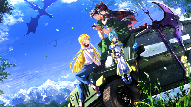 Anime characters truck field grass #2 free wallpaper - medium preview image