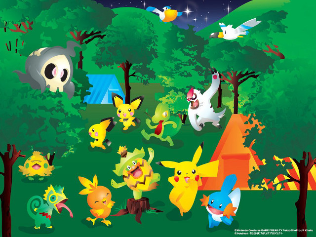 Pokemon group playing woods night free wallpaper - medium preview image
