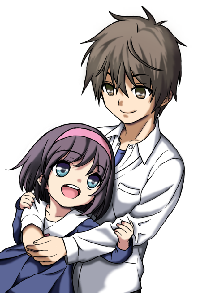 Anime hug couple blue brown free wallpaper - medium preview image