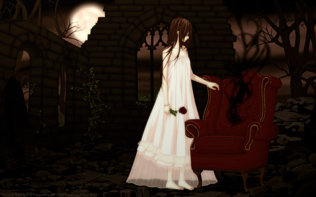 Woman white dress red chair #2 free wallpaper - medium preview image