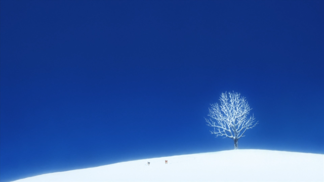 Lone tree snowy field blue free wallpaper - medium preview image
