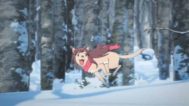 Cartoon character running snowy forest free wallpaper - medium preview image