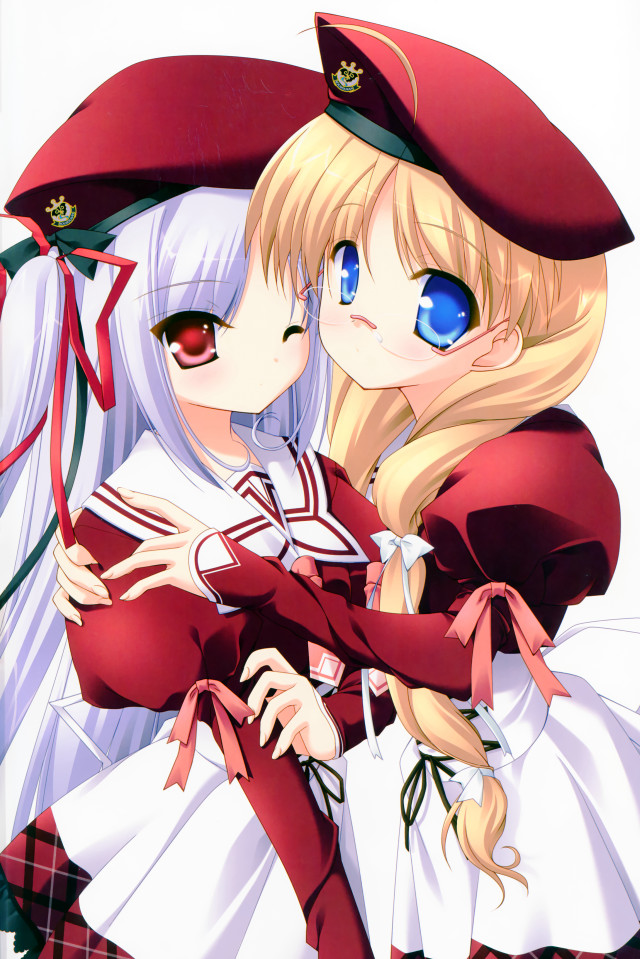 Anime girls hugging red hat free wallpaper - medium preview image