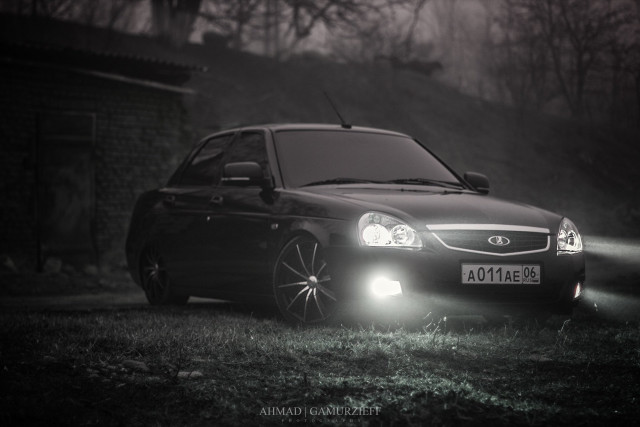 Car parked field headlight fog free wallpaper - medium preview image