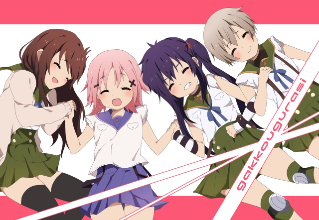 Anime girls group interlocked hands free wallpaper - medium preview image