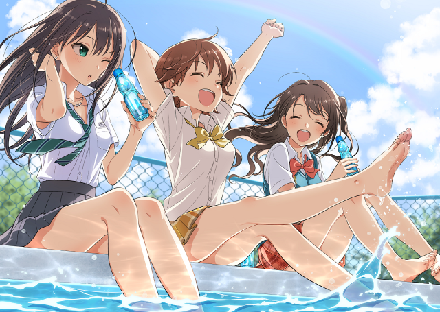 Three girls pool splash water free wallpaper - medium preview image