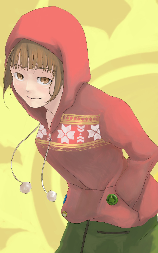 Girl red hoodie yellow background free wallpaper - medium preview image