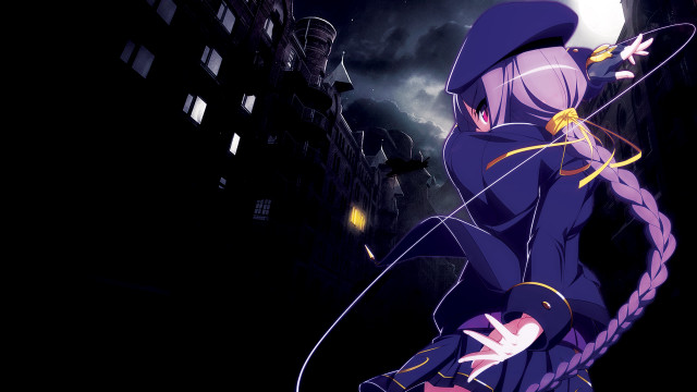 Woman purple outfit string building free wallpaper - medium preview image