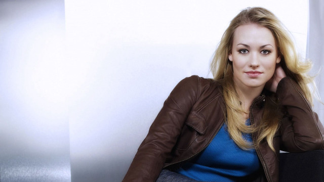 Woman blonde blue eyes leather free wallpaper - medium preview image