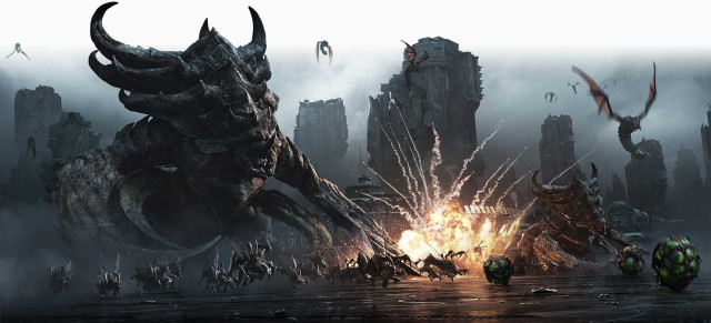 Demonic creatures attack city fire free wallpaper - medium preview image