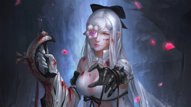 Woman white hair cat costume free wallpaper - medium preview image