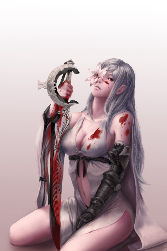 Woman knife blood sitting ground #2 free wallpaper - medium preview image