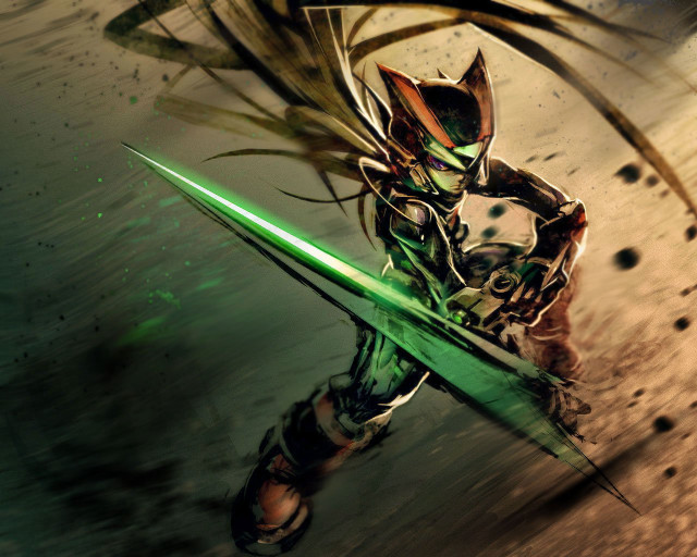 Man armor green sword light free wallpaper - medium preview image