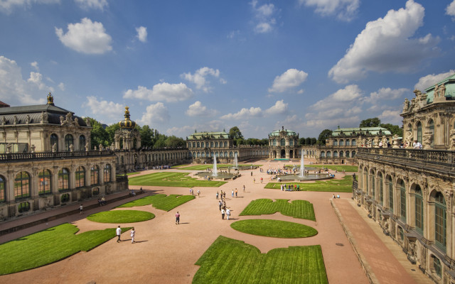 Large building green grass fountain free wallpaper for desktop - medium preview image