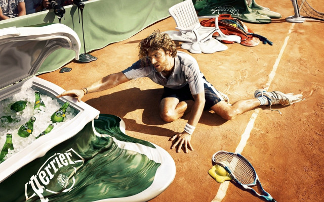Tennis player sitting racket cooler free wallpaper - medium preview image