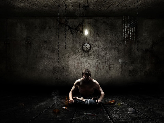 Man sitting dark room clock #5 free wallpaper - medium preview image