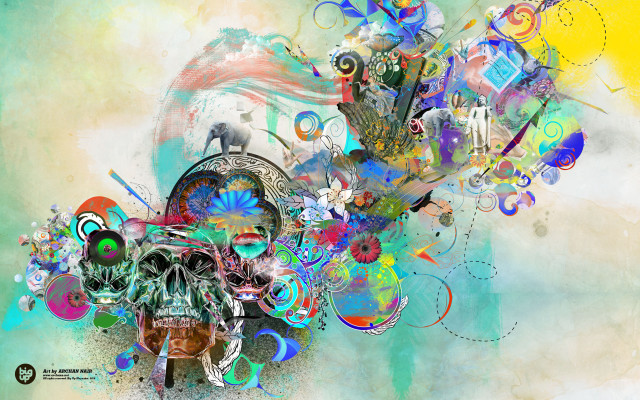 Skull colorful background bird flying free wallpaper - medium preview image