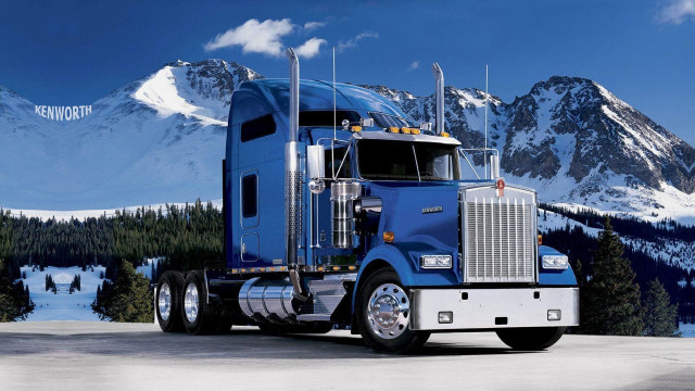 Blue truck mountain scene digital free wallpaper - medium preview image