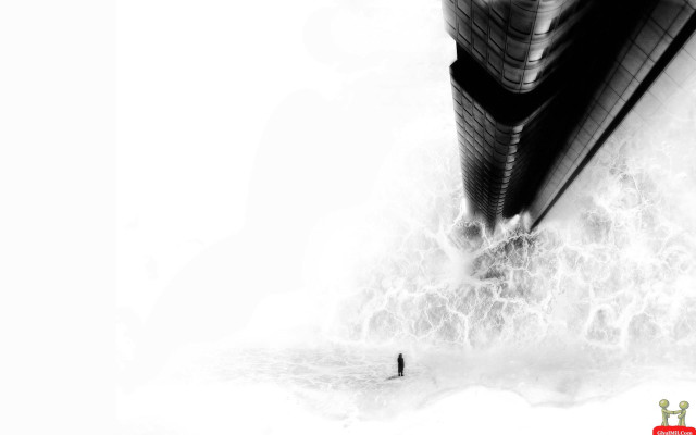 Man standing water boat sign free wallpaper - medium preview image