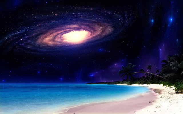 Beach starry sky galaxy palm free wallpaper - medium preview image