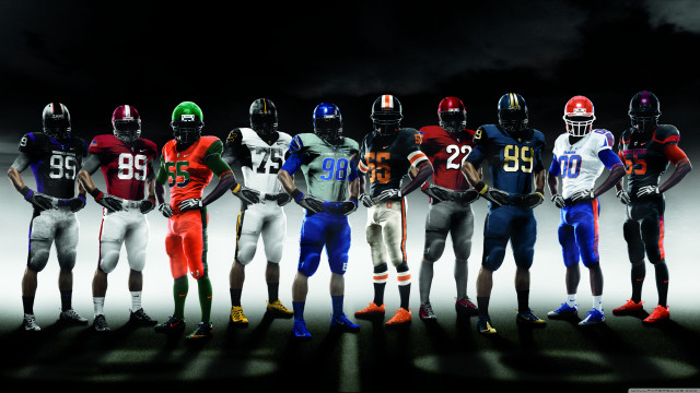 Football players helmeted arms aligned free wallpaper - medium preview image