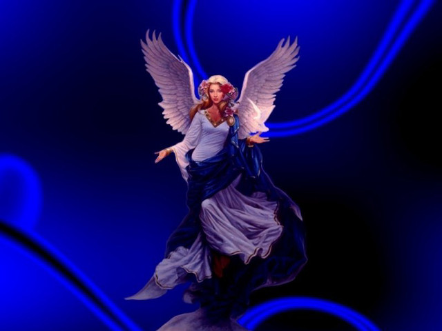 Statue woman wings blue background free wallpaper - medium preview image
