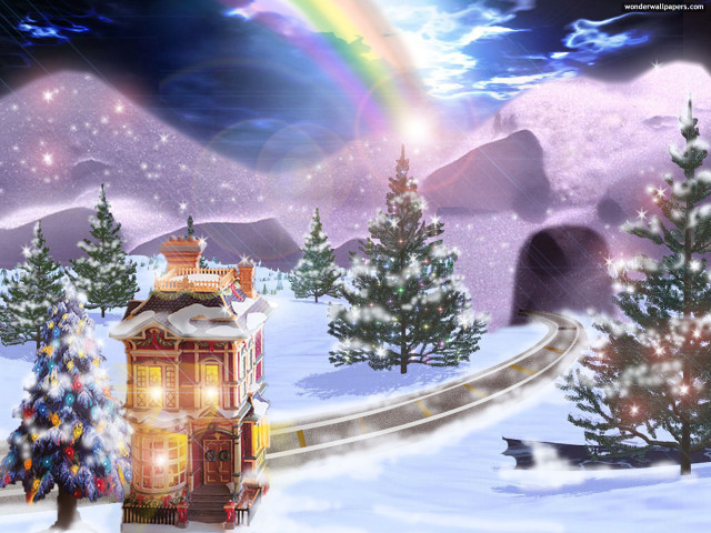 Snowy landscape rainbow train tracks #2 free wallpaper - medium preview image