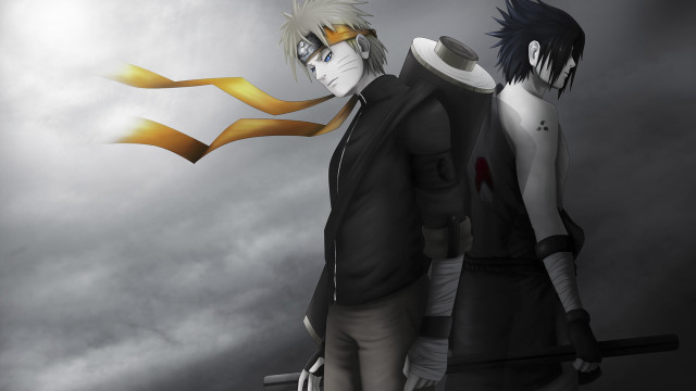 Anime characters cloudy sky yellow free wallpaper - medium preview image
