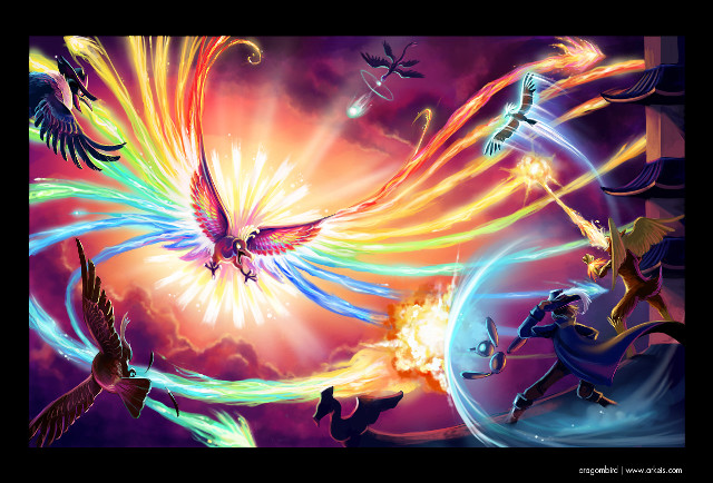 Bird flying fire smoke painting free wallpaper - medium preview image