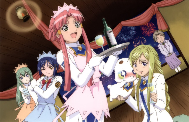 Anime girls food wine tray free wallpaper - medium preview image