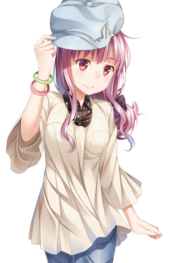 Pink hair girl hat white free wallpaper - medium preview image