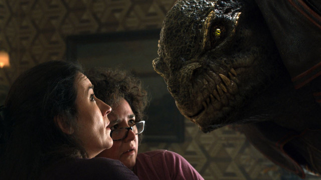 Woman man dinosaur head dark free wallpaper - medium preview image