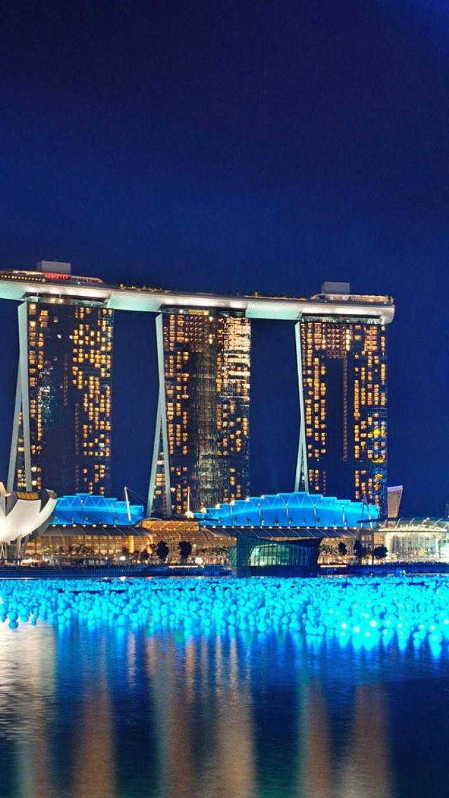 Large building lights night boat free wallpaper - medium preview image