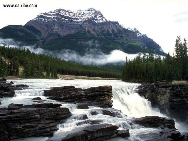 Waterfall mountain clouds trees sky free wallpaper - medium preview image