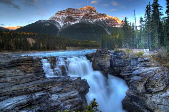 Waterfall mountain river bridge cliff free wallpaper - medium preview image