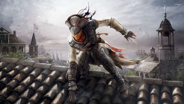 Man suit roof sword bird free wallpaper - medium preview image