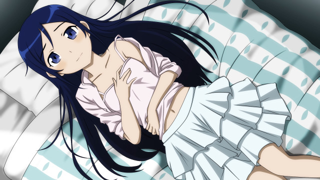 Woman bed white dress blue free wallpaper - medium preview image